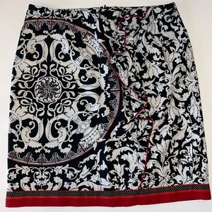 WHITE HOUSE BLACK MARKET Women's Silk Cotton Pencil Skirt Ruffle Floral Size 8